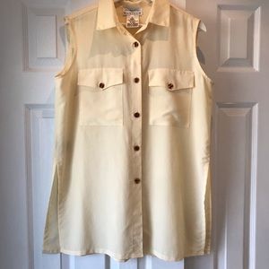 Rena Rowan beige button down sleeveless tunic top